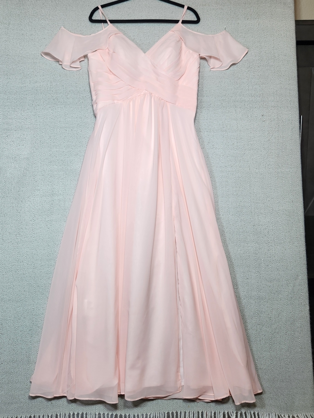 Soft Pink Off-Shoulder Chiffon Flutter Sleeve Womens 14 Gown Maxi Lace Up